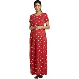 sasnk Red Zipless Feeding Maternity Loungewear for New Moms | 100% Cotton Nursing Nighty | Soft Pre & Post Maternity Dress | Comfortable Pregnancy Wear & Easy Breastfeeding Gown-picture-54