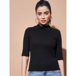 SASSAFRAS BASICS Ribbed Shirt Collar Cotton Top-picture-13