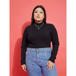 sassafras curve Casual Regular Sleeves Solid Women Black Top-picture-11