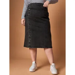 SASSAFRAS Curve 
Denim Straight Midi Skirts-picture-30
