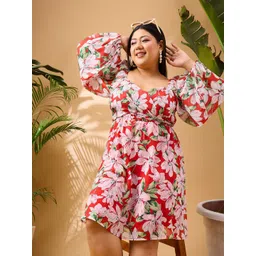 SASSAFRAS Curve Plus Size Floral Printed Fit & Flare Dress-picture-41