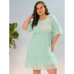 sassafras curve SASSAFRAS Women Round Neck Puff Sleeves Fit and Flare Dress-picture-13