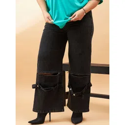 SASSAFRAS Curve Women Plus Size Comfort High-Rise Highly Distressed Stretchable Jeans-picture-24