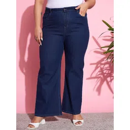 SASSAFRAS Curve Women Plus Size Navy Blue Flared High-Rise Stretchable Jeans-picture-39