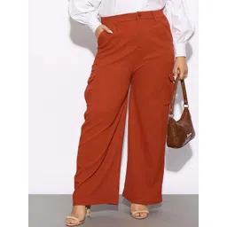 SASSAFRAS Curve Women Plus Size Rust Orange Straight Fit Pleated-Front Cargos Trousers-picture-21