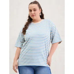 SASSAFRAS Curve Women Plus Size Striped Round Neck Relaxed Fit T-shirt-picture-14