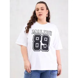 SASSAFRAS Curve Women Plus Size Typography Printed Round Neck Cotton Oversized T-shirt-picture-25