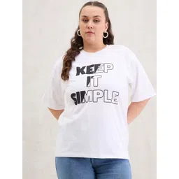 SASSAFRAS Curve Women Plus Size Typography Printed Round Neck Cotton Oversized T-shirt-picture-13