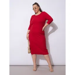 SASSAFRAS Curve Women Sheath Plus Size Midi Dress-picture-25
