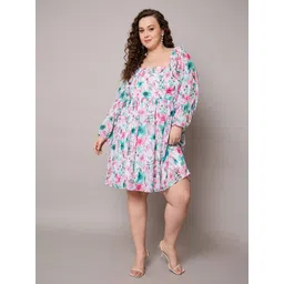 SASSAFRAS Women Plus Size Floral Print Georgette Fit & Flare Dress-image-43