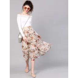 SASSAFRAS Beige & Orange Printed A-Line Skirt-picture-26