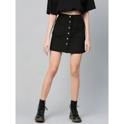 SASSAFRAS Black Corduroy Pure Cotton A-Line Skirt-picture-20