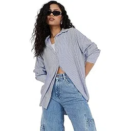 sassafras Blue & White Pinstriped Oversize Shirt-picture-56