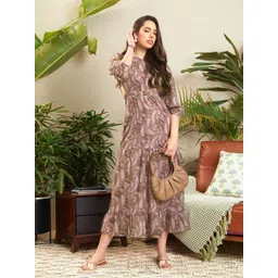 SASSAFRAS Brown Floral Printed Cut-Out Tiered Georgette Maxi Dress-picture-25