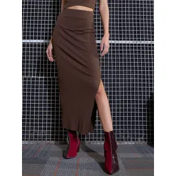 SASSAFRAS Brown Ribbed Pencil Midi Skirt-picture-21