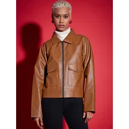 SASSAFRAS Brown Spread Collar Biker Jacket-picture-17