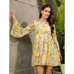 SASSAFRAS Floral Print Georgette Fit & Flare Mini Dress-picture-11