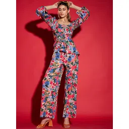 SASSAFRAS Multicolor Floral Printed Peplum Top & Trousers Co-Ords-picture-13