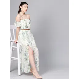 SASSAFRAS Off-White & Green Floral Printed Maxi Dress-picture-28