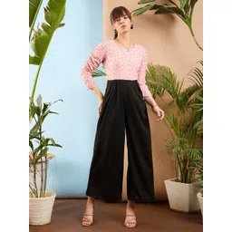 SASSAFRAS Peach-Coloured and Black Colourblocked Smocked Jumpsuit-picture-31