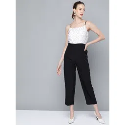 SASSAFRAS White & Black Basic Jumpsuit with Lace Inserts-picture-22