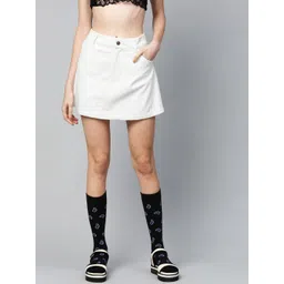 SASSAFRAS White Self-Striped Corduroy A-Line Mini Pure Cotton Skirt-picture-23