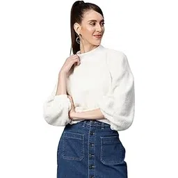 SASSAFRAS Women Balloon Sleeve Faux Fur Sweatshirt-image-45