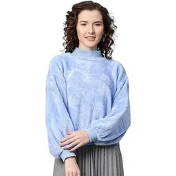 sassafras Women Balloon Sleeve Faux Fur Sweatshirt-picture-19