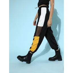 SASSAFRAS Women Black & Mustard Colourblocked Scuba Joggers-picture-22