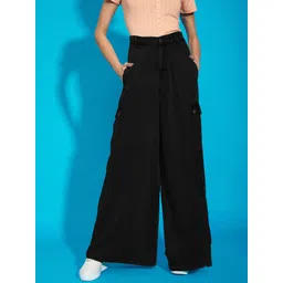 SASSAFRAS Women Black Comfort High-Rise Pure Cotton Wide Leg Jeans-picture-20