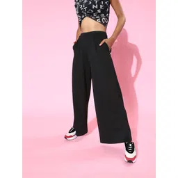 SASSAFRAS Women Black High-Rise Pleated Graduated Flare Trousers-picture-26