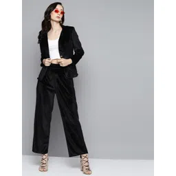 SASSAFRAS Women Black High-Rise Velvet Trousers-picture-20