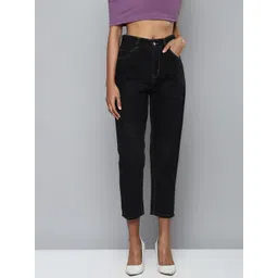 SASSAFRAS Women Black Mom Fit High-Rise Printed Jeans image 1