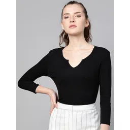 SASSAFRAS Women Black Ribbed T-shirt-picture-24