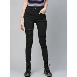 SASSAFRAS Women Black Slim Fit Mid-Rise Mildly Distressed Stretchable Jeans-picture-40