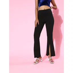 SASSAFRAS Women Black Smart High-Rise Graduated Flare Trousers-picture-33