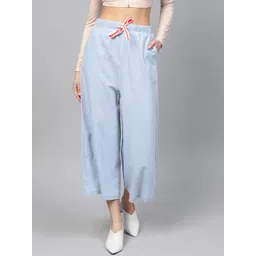 SASSAFRAS Women Blue Flared Solid Denim Culottes-picture-27