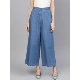 SASSAFRAS Women Blue High-Rise Denim Parallel Trousers-picture-38