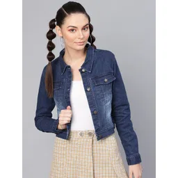 SASSAFRAS Women Blue Solid Denim Jacket-picture-23
