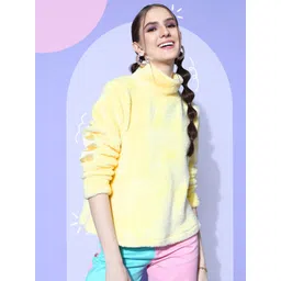 SASSAFRAS Women Bright Yellow Solid Go Fur It Sweatshirt-picture-16