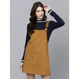 SASSAFRAS Women Brown Solid Corduroy Pinafore Dress-picture-41
