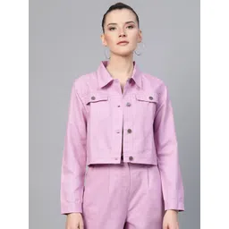 SASSAFRAS Women Lavender Solid Cropped Jacket image 1