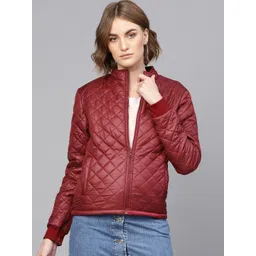 SASSAFRAS Women Maroon Solid Quilted Jacket-image-25