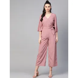 SASSAFRAS Women Mauve Solid Cropped Wrap Basic Jumpsuit-picture-49