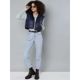 SASSAFRAS Women Navy Blue Crop Padded Jacket-image-28