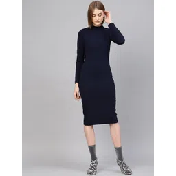 SASSAFRAS Women Navy Blue Solid Sheath Dress-picture-26