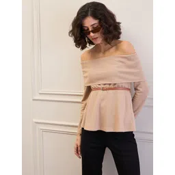 SASSAFRAS Women Off-Shoulder Belted Layered Peplum Top-picture-31