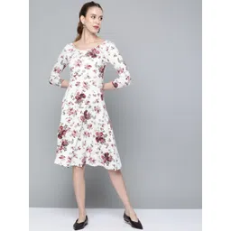 SASSAFRAS Women Off White & Maroon Floral Print A-Line Dress-picture-15