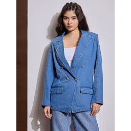 sassafras Women Solid Double Breasted Casual Blazer-picture-10