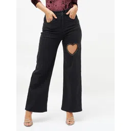 SASSAFRAS Women Straight Fit High-Rise Low Distress Embellished Stretchable Jeans-picture-42